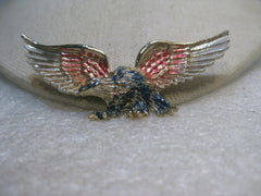 Vintage American Eagle Brooch, Red/White/Blue Enameled Accents, 3", 1970's