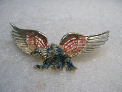 Vintage American Eagle Brooch, Red/White/Blue Enameled Accents, 3", 1970's