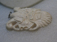 Vintage Chinese Lion Carved Bone Pendant, 3" with Bale, 2" Wide