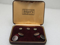 Vintage MOP Cufflinks, Tuxedo Studs Set,  MOP, 14kt Plated, Art Deco, In Box, Hager's, 1930's-1940's