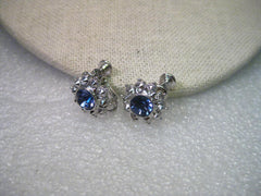 Vintage Joan Rivers Silver Tone Tanzanite Colored CZ and Faux Marcasite Accents Adjustable Clip Earrings