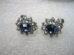 Vintage Joan Rivers Silver Tone Tanzanite Colored CZ and Faux Marcasite Accents Adjustable Clip Earrings