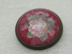 Vintage Glass Rose Horse Bridle Button/Rosette Brooch, Red w/Rose, 1.5", 1920's-1930's