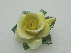 Vintage Crown Porcelain Yellow Rose Brooch, Staffordshire, England, 1960's. 1.75"