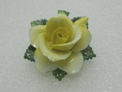 Vintage Crown Porcelain Yellow Rose Brooch, Staffordshire, England, 1960's. 1.75"