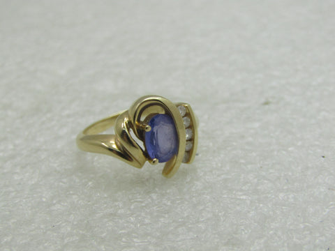 18kt Tanzanite Diamond ring, Sz. 5.5, Art Deco to Mod Themed, Signed SGS,