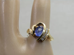 18kt Tanzanite Diamond ring, Sz. 5.5, Art Deco to Mod Themed, Signed SGS,