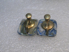 Vintage  Glass Tile Earrings, Screw Back, Marbled Blue & White, 3/4",  1950's-1960's