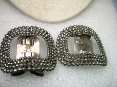 Vintage Marcasite French Shoe Clips or Buckles, Art Deco,  2.25" x 2", Silver Tone