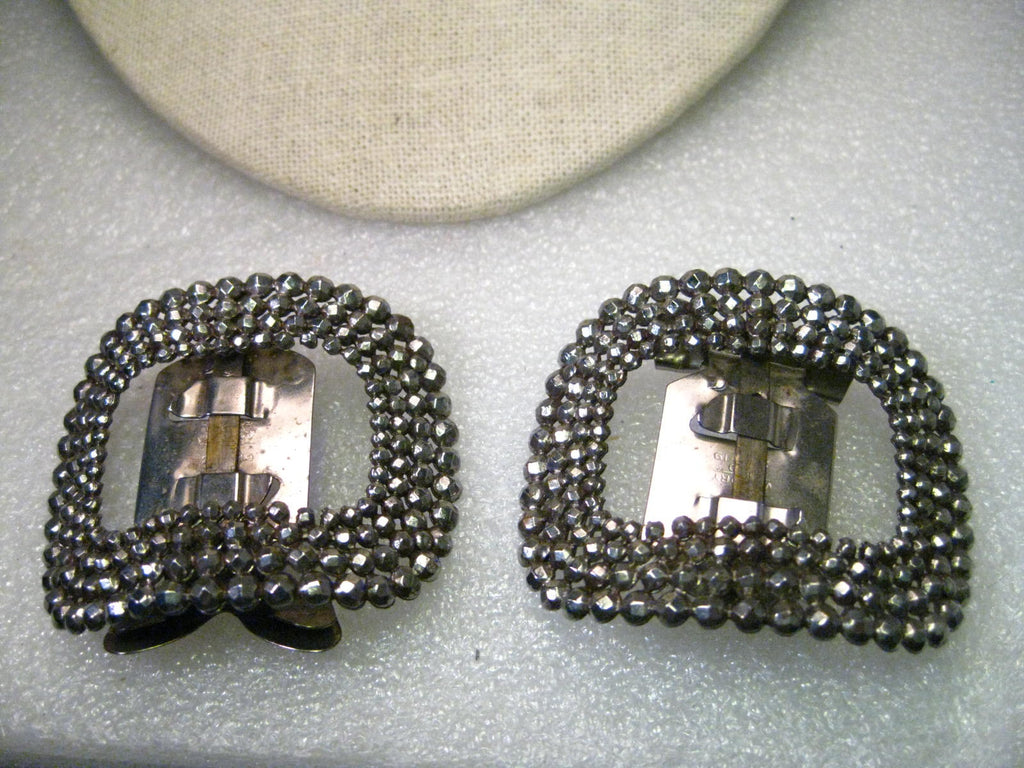 Vintage Marcasite French Shoe Clips or Buckles, Art Deco,  2.25" x 2", Silver Tone