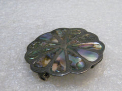 Vintage Sterling Inlaid Abalone Brooch Pendant, Mexico, 1960's-1970's, 5.23gr., 1.5"