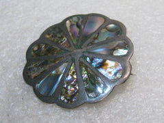 Vintage Sterling Inlaid Abalone Brooch Pendant, Mexico, 1960's-1970's, 5.23gr., 1.5"