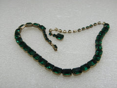 Vintage Green Rhinestone Emerald Cut Necklace, 17", 1960's
