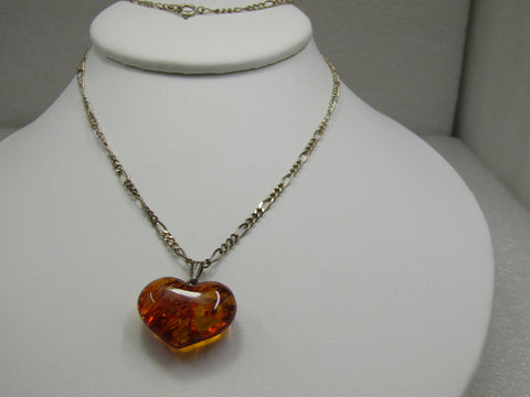 Vintage  Sterling Silver Amber Heart Necklace, 21.5" SOLD OUT