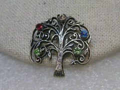 Vintage Sterling Tree of Life Brooch, Faux Gemstones, signed Anson, 1.25", 4.89 gr.