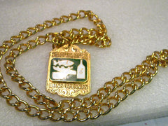 Vintage International Order of L'Ordre Mondial Des Bons Vivants Heavy Curb Linked Necklace with Enameled Pendant