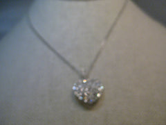 Sterling Silver Rhinestone Heart Necklace, Puffy, Swing Bale, 18", Wedding and Prom