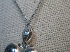 Sterling Silver Rhinestone Heart Necklace, Puffy, Swing Bale, 18", Wedding and Prom