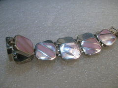 Sterling Silver MOP Bracelet Pink Inlaid Tiles , 7", 11.5mm wide, 25 grams