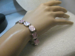 Sterling Silver MOP Bracelet Pink Inlaid Tiles , 7", 11.5mm wide, 25 grams