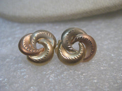 14kt Yellow & Rose Gold Earrings, Studs, Curved, 2/3", .73grams, signed JCM