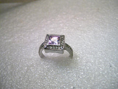 Silver Tone Lia Sophia Lavender CZ Halo Ring with Clear Pave Set Stones, Size 8.5