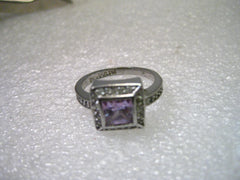 Silver Tone Lia Sophia Lavender CZ Halo Ring with Clear Pave Set Stones, Size 8.5