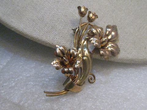 Vintage 1940's Floral Brooch, Carl Art Company, Vermeil, 2.75", 10.57 gr.