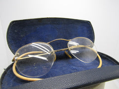 Vintage Wire Rim Eyeglasses, Open Bottom, 1/10 12kt GF. In Case. Pre 1950's