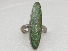Vintage Sterling Southwestern Green Turquoise Chip Ring, Sz. 7