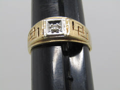 Vintage 10kt Men's Diamond Ring, 9mm, Cut Out Design, Signed T, 4.54 gr., Sz. 11, 1960's