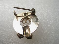 Vintage Gold Tone 1940's Art Deco Circle Pin, A.B. Rhinestone Accents, Petite