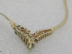 14kt Emerald & Diamond V Necklace, Herringbone, 15", 7.39 gr. Signed Vierj with Star
