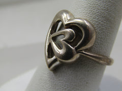 Vintage Sterling Silver Double Heart Ring, Sz. 9, 1980's-1990's