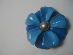 Vintage 1960's Two-Tone Blue Enameled Large Floral Brooch, 2.25", Boho, Hippie Style