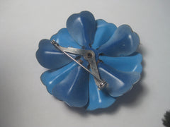 Vintage 1960's Two-Tone Blue Enameled Large Floral Brooch, 2.25", Boho, Hippie Style