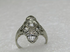 Vintage 18kt Art Deco Diamond Filigree Ring, Sz. 6.5, 1920's