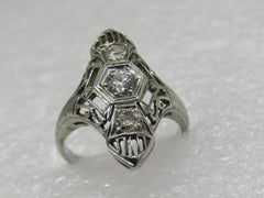 Vintage 18kt Art Deco Diamond Filigree Ring, Sz. 6.5, 1920's