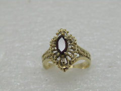 14kt Gold Marquise Garnet Filigree Ring, Sz. 6.25, 3.0 Gr., .35 ctw, Signed