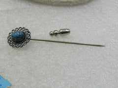 Vintage Beau Sterling Simulated Turquoise Stick Pin, 1960's 2.5"
