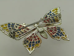 Vintage Enameled Butterfly Brooch, Signed Czechoslovakia, 2"