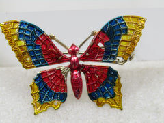 Vintage Enameled Butterfly Brooch, Signed Czechoslovakia, 2"