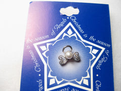 SIlvertone Angel Face Tack Pin, Faux Pearl, New on Card, Roman, Inc.