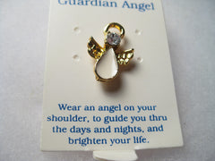 Guardian Angel, Blue Rhinestone, White Enameled, Goldtone Tack pin - New on Card, 1990s