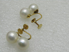 Vintage 10kt Double Pearl Earrings, Screw Back, Majorica Pearls, Spain, In Original Box with Tags