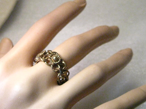 Vintage Brass  Beduoin Chain Mail Style Ring, Size 6.5, 8mm wide