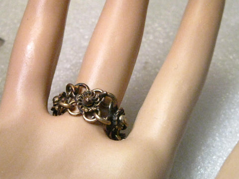 Vintage Brass  Beduoin Chain Mail Style Ring, Size 7, 8mm wide