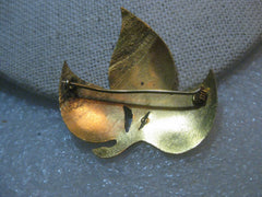 Vintage SIAM  Damascene Brooch, Leaf Design, C-Clasp, Gold Tone, 1.5", Mid-Century
