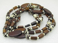 Vintage Tribal Brown & White Stone Necklace, 54"