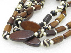 Vintage Tribal Brown & White Stone Necklace, 54"